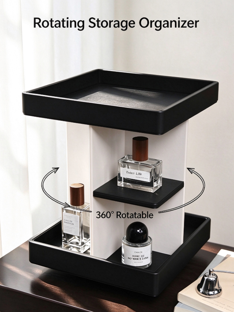 Luxury Skincare Tools - 360 ° ที่จัดระเบียบเครื่องสำอางแบบหมุนได้ ชั้นวางเครื่องสำอางหรูหราหลายชั้น ที่วางผลิตภัณฑ์ดูแลผิวบนโต๊ะเครื่องแป้ง กล่องเก็บของบนเคาน์เตอร์