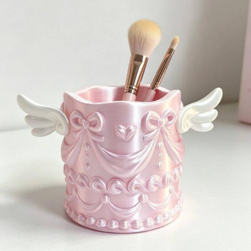 Luxury Skincare And Makeup Brands - 1 ชิ้น ที่จัดระเบียบเครื่องสำอางหรูหราสำหรับผู้หญิง ลายผ้าไหม รูปปีกนางฟ้า ที่ใส่แปรงแต่งหน้า