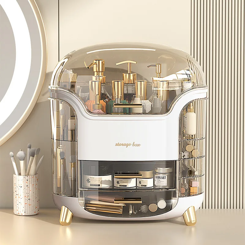 Luxury Skincare Tools - กล่องจัดเก็บเครื่องสำอางบนโต๊ะทำงาน ดีไซน์หรูหรา ราคาประหยัด โปร่งใส ปิดผนึกกันฝุ่น สำหรับผลิตภัณฑ์ดูแลผิวและลิปสติกในบ้าน
