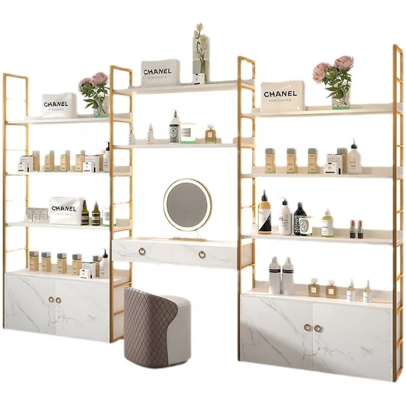Luxury Skincare Shop - ตู้โชว์สกินแคร์หรูหราคุณภาพสูงสำหรับร้านค้าปลีก ชั้นวางโชว์และตู้สั้นสำหรับร้านเสริมสวย
